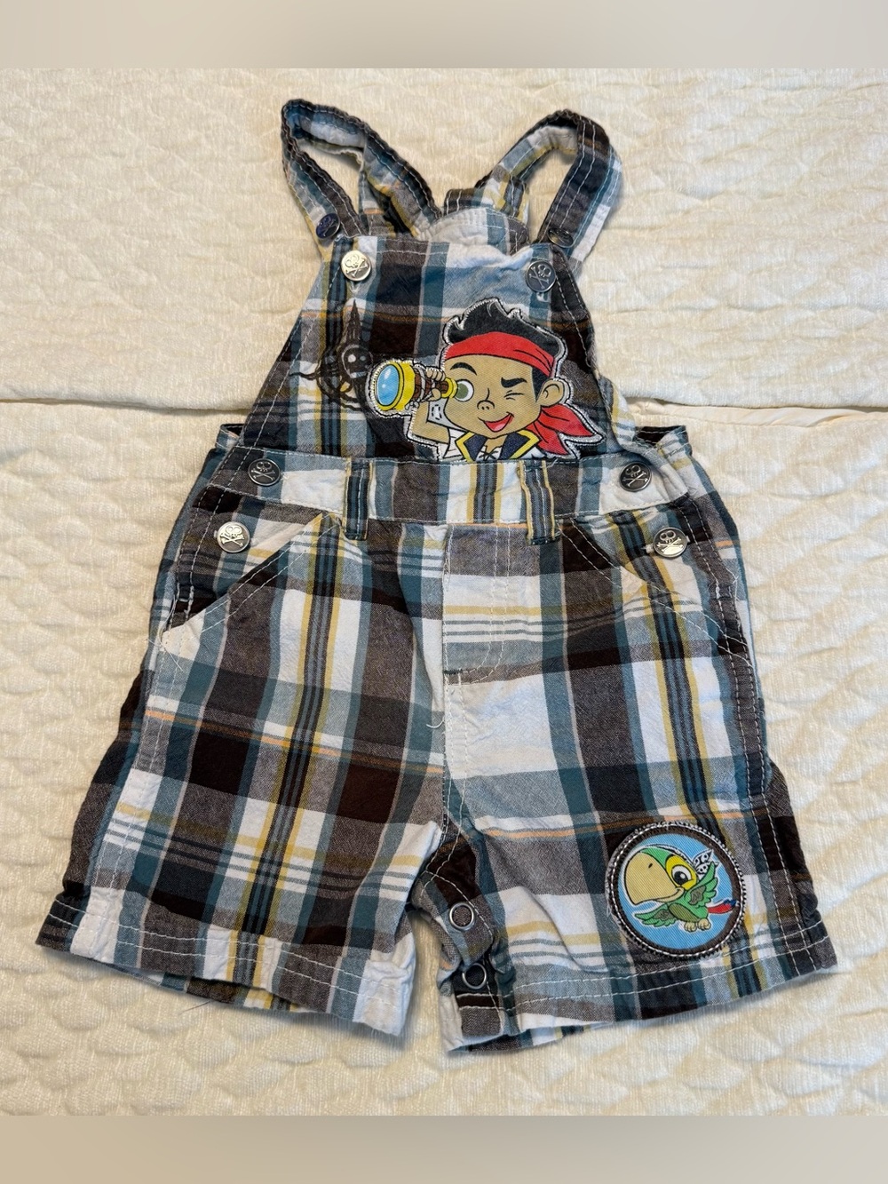 Disney Baby Jake and the Neverland Pirates Plaid Overall Shortall Size 18 Months
